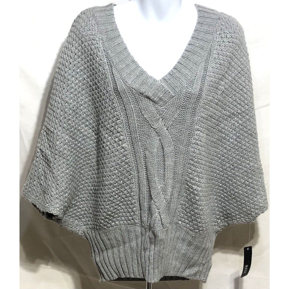 NWT ANA Crochet Knit sweater XL Gray Butterfly Sleeves V-Neck CottageCore